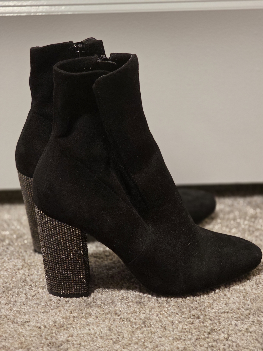 Aldo Black Suede Ankle Boots with Embellished Block Heel